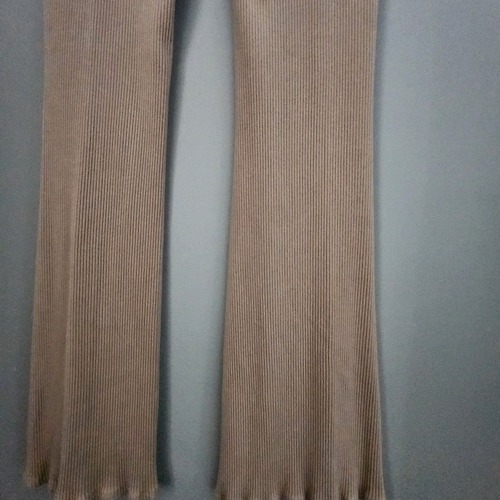 Beige Ribbed Flare Pants - Picture 3 of 6